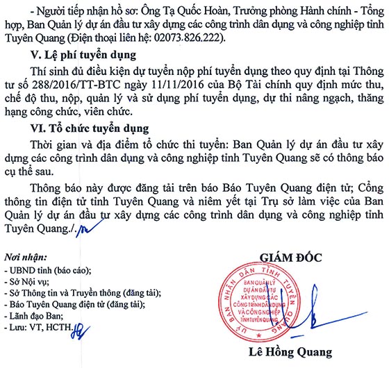 Ban QLDAĐTXD các công trình dân dụng và công nghiệp tỉnh Tuyên Quang tuyển dụng viên chức năm 2020