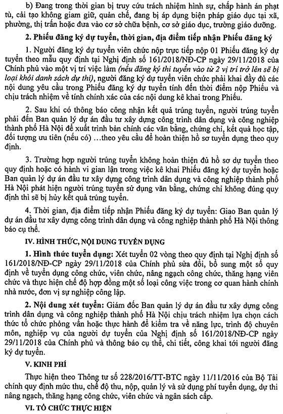 Ban quản lý dự án đầu tư xây dựng công trình dân dụng và công nghiệp TP. Hà Nội tuyển dụng viên chức năm 2020
