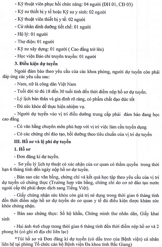 Bệnh viện Đa khoa tỉnh Bắc Giang tuyển dụng lao động hợp đồng năm 2020