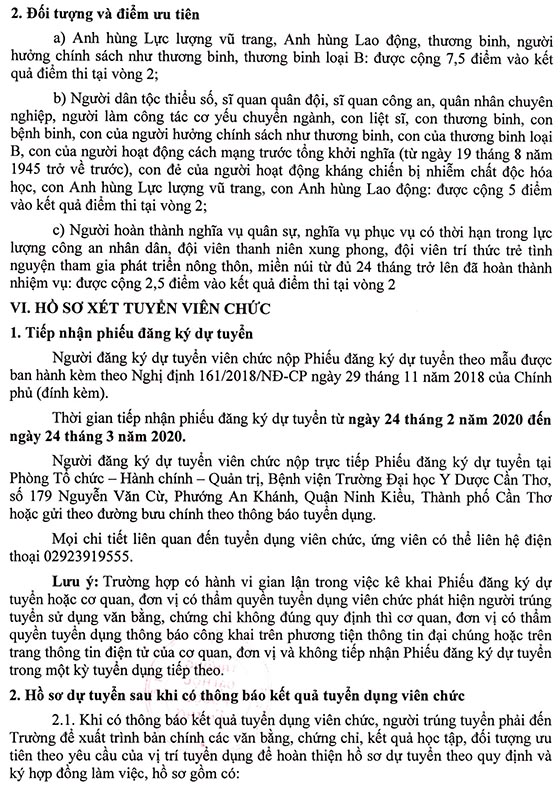 Bệnh viện Trường Đại học Y Dược Cần Thơ tuyển dụng viên chức năm 2020