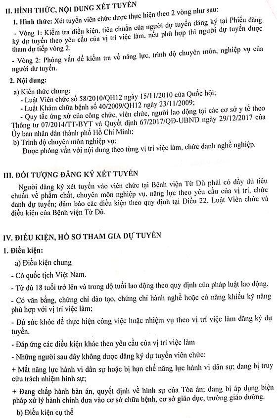 Bệnh viện Từ Dũ, TP. HCM tuyển dụng viên chức năm 2019