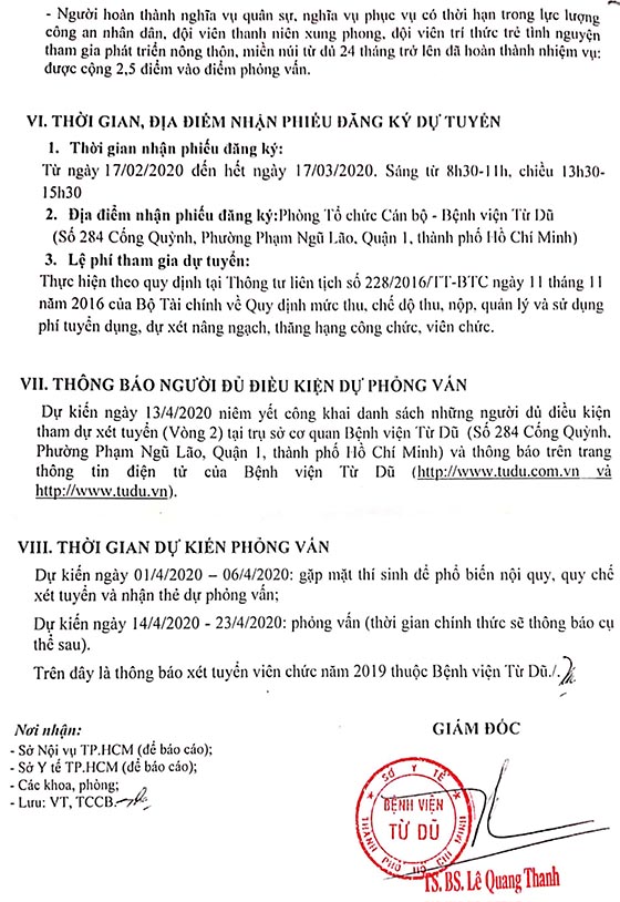 Bệnh viện Từ Dũ, TP. HCM tuyển dụng viên chức năm 2019