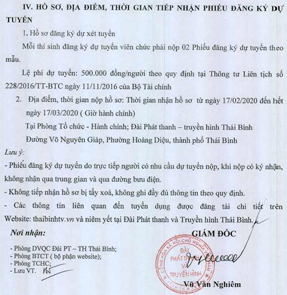 Đài Phát thanh Truyền hình Thái Bình tuyển dụng viên chức năm 2020