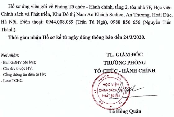 Học Viện Chính sách và Phát triển tuyển dụng giảng viên năm 2020