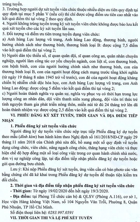 Học viện Hàng không Việt Nam, TP. HCM tuyển dụng viên chức năm 2020