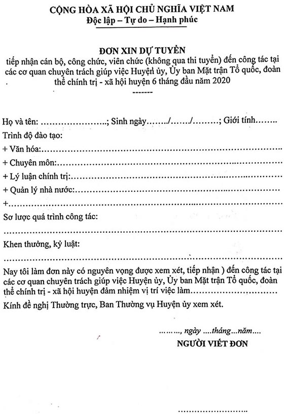 Huyện ủy Hàm Yên, Tuyên Quang tiếp nhận cán bộ, công chức, viên chức năm 2020