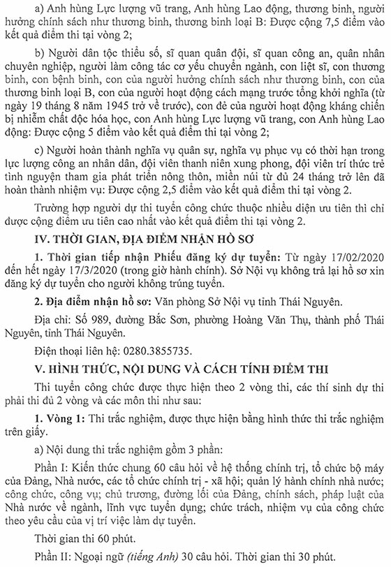Sở Nội vụ tỉnh Thái Nguyên thi tuyển công chức năm 2020