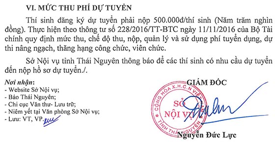 Sở Nội vụ tỉnh Thái Nguyên thi tuyển công chức năm 2020
