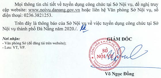 Sở Nội vụ TP. Đà Nẵng tuyển dụng công chức năm 2020
