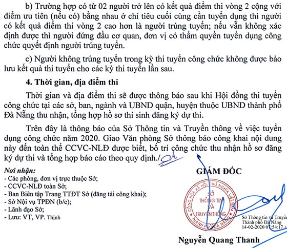 Sở Thông tin và Truyền thông TP. Đà Nẵng tuyển dụng công chức năm 2020