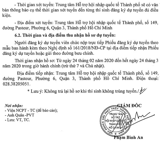 Trung tâm Hỗ trợ hội nhập quốc tế - Viện Nghiên cứu phát triển TP. HCM tuyển dụng viên chức năm 2020