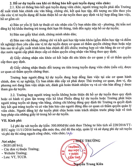 Trường Đại học Y Dược Cần Thơ tuyển dụng viên chức đợt 1 năm 2020
