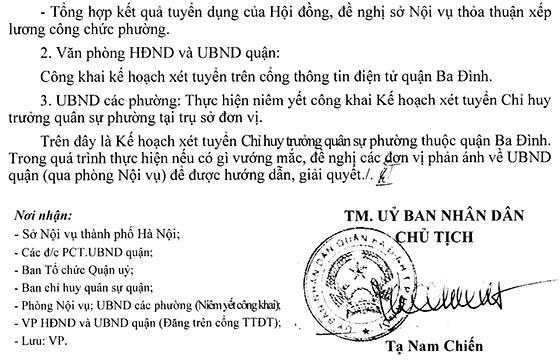 UBND Ba Đình, TP. Hà Nội tuyển công chức Chỉ huy trưởng quân sự phường năm 2020