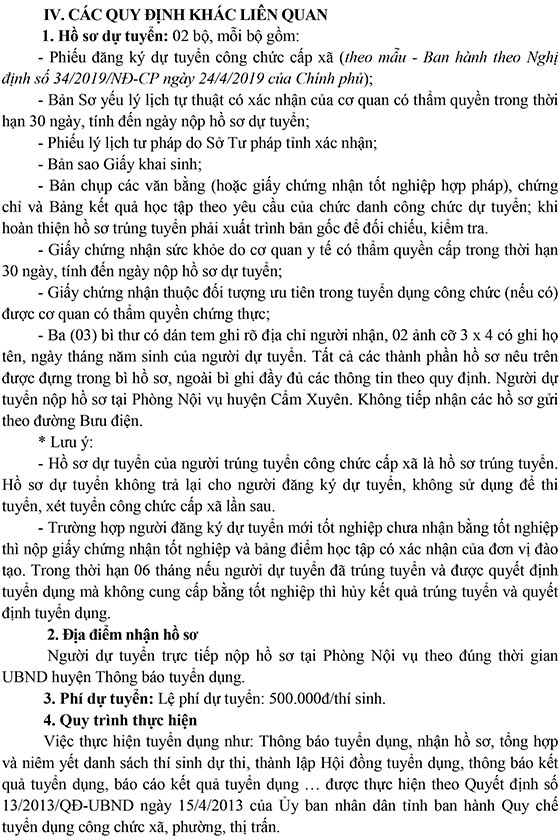 UBND huyện Cẩm Xuyên, Hà Tĩnh tuyển dụng công chức cấp xã năm 2020