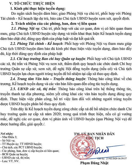 UBND huyện Cẩm Xuyên, Hà Tĩnh tuyển dụng công chức cấp xã năm 2020