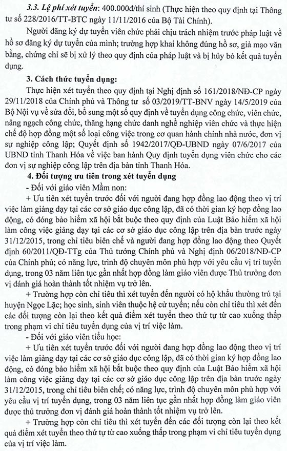 UBND huyện Ngọc Lặc, Thanh Hóa tuyển dụng giáo viên năm 2020