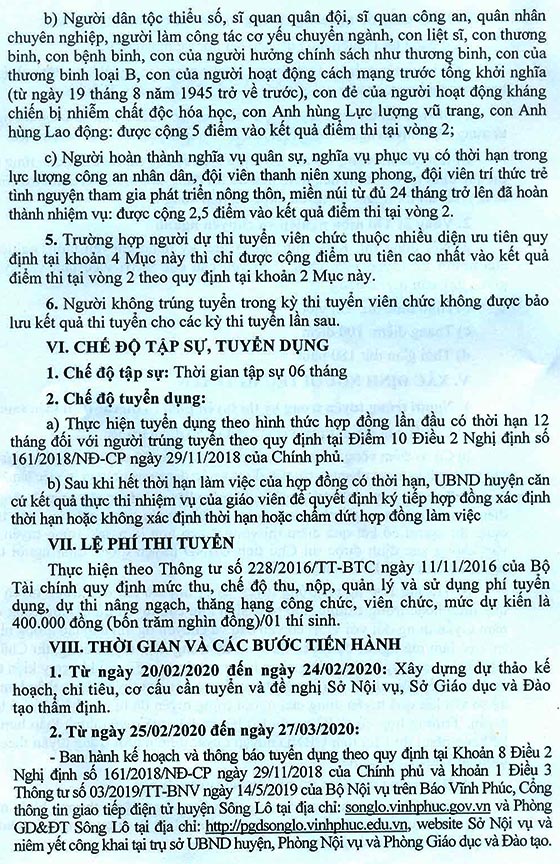 UBND huyện Sông Lô, Vĩnh Phúc tuyển dụng giáo viên năm 2020