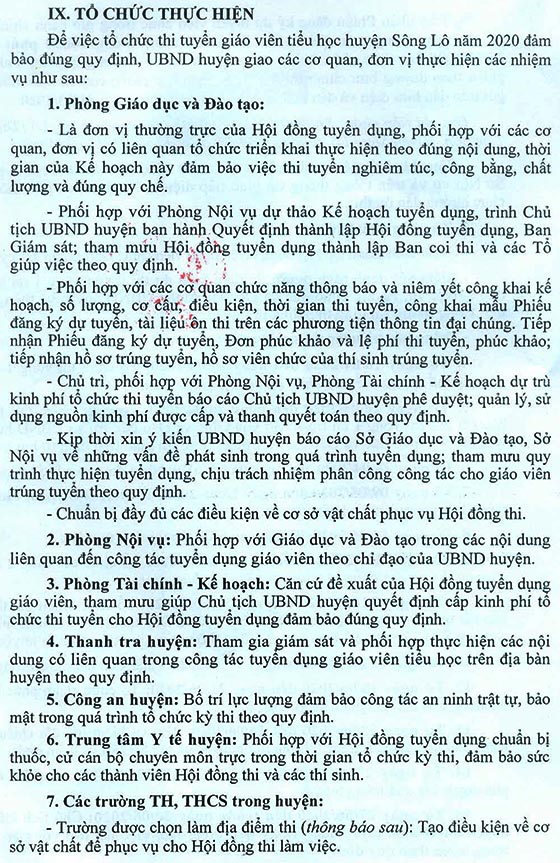 UBND huyện Sông Lô, Vĩnh Phúc tuyển dụng giáo viên năm 2020