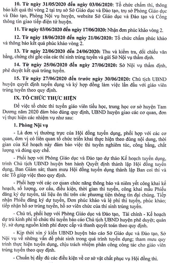 UBND huyện Tam Dương, Vĩnh Phúc tuyển dụng giáo viên năm 2020