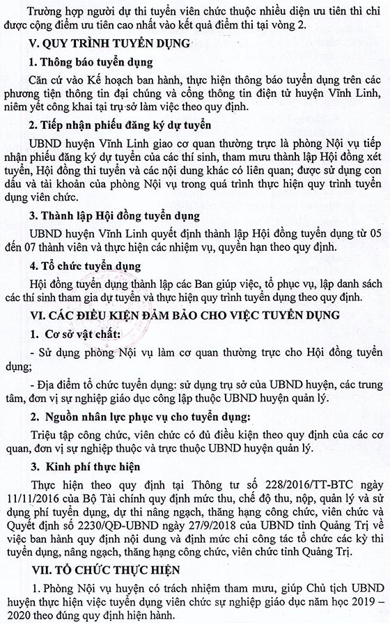 UBND huyện Vĩnh Linh, Quảng Trị tuyển dụng giáo viên năm học 2019-2020