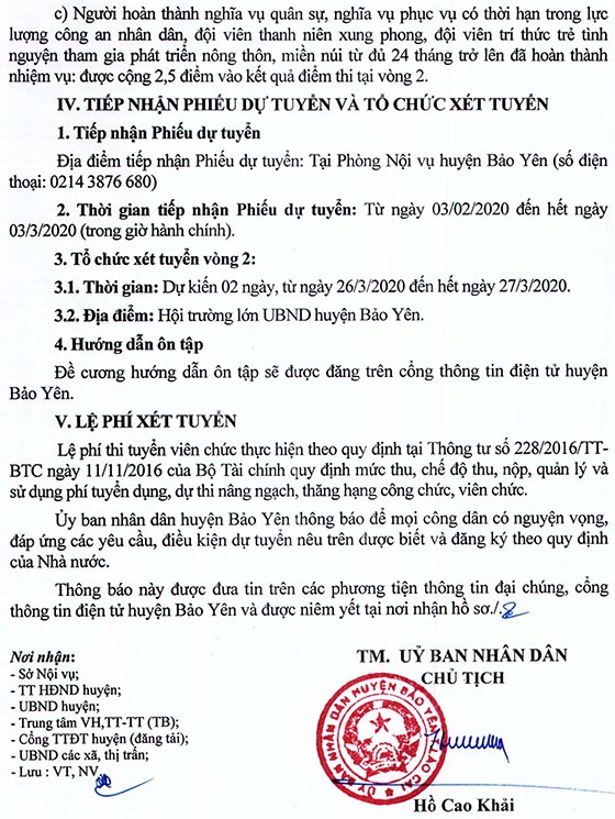 UBND huyện Bảo Yên, Lào Cai tuyển dụng viên chức năm 2020