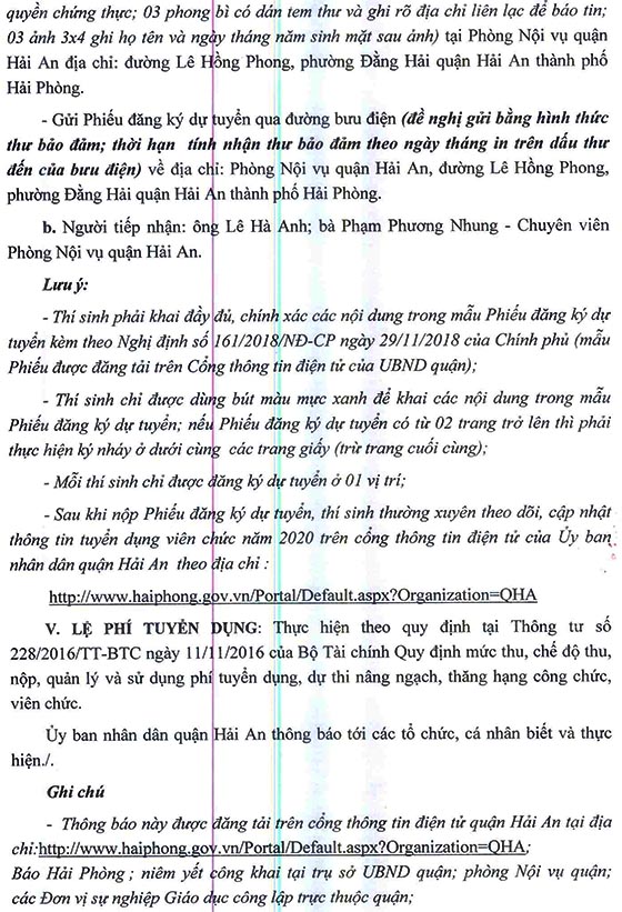 UBND Quận Hải An, TP. Hải Phòng tuyển dụng giáo viên năm 2020