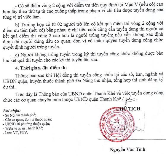 UBND quận Thanh Khê, TP. Đà Nẵng tuyển dụng công chức năm 2020