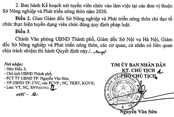 UBND TP. Hà Nội tuyển dụng viên chức làm việc tại các đơn vị thuộc Sở Nông nghiệp và Phát triển nông thôn năm 2020