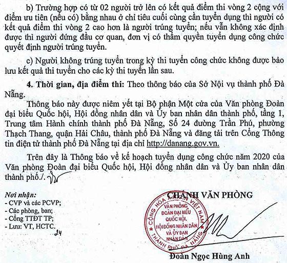 Văn phòng Đoàn Đại biểu Quốc hội, HĐND và UBND TP Đà Nẵng tuyển dụng công chức năm 2020