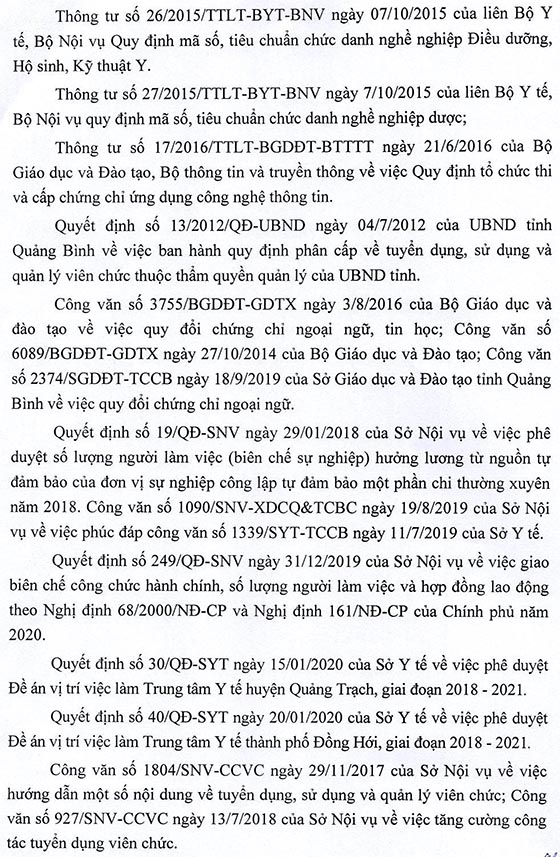 Sở Y tế tỉnh Quảng Bình tuyển dụng viên chức tại Trung tâm Y tế huyện Quảng Trạch và Trung tâm Y tế TP. Đồng Hới năm 2020
