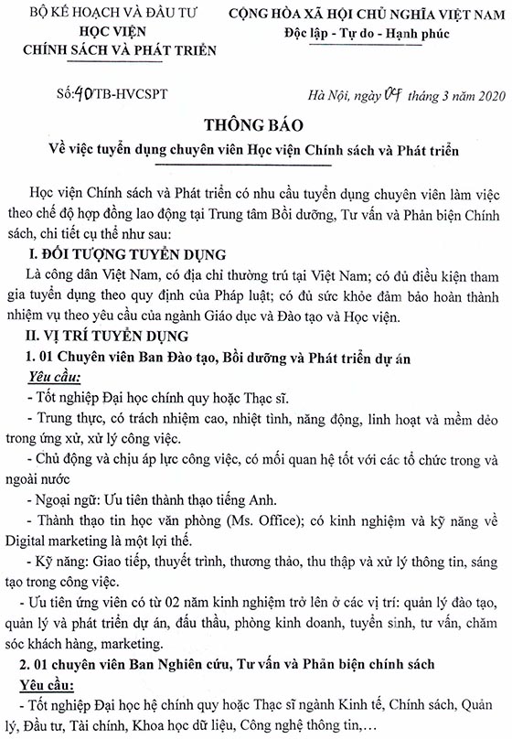 Vườn Quốc Gia Cát Tiên tỉnh Đồng Nai tuyển dụng viên chức năm 2020