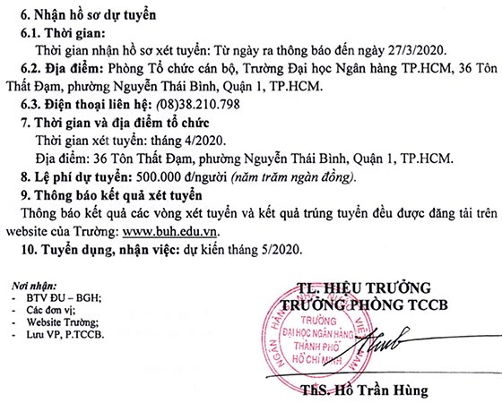 Trường Đại học Ngân Hàng TP.HCM tuyển dụng viên chức đợt I năm 2020