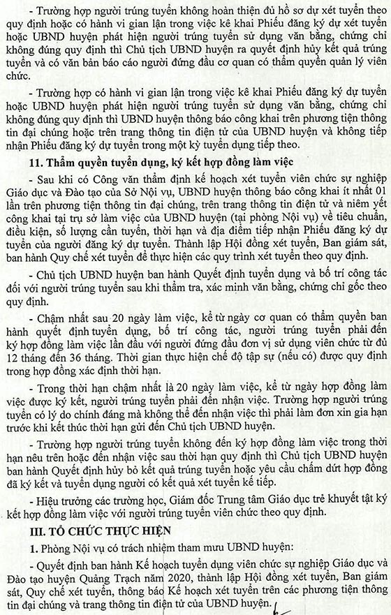 UBND huyện Quảng Trạch, Quảng Trị tuyển dụng viên chức giáo dục năm 2020