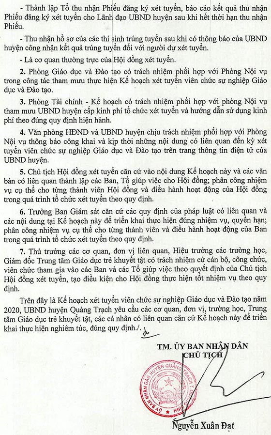 UBND huyện Quảng Trạch, Quảng Trị tuyển dụng viên chức giáo dục năm 2020