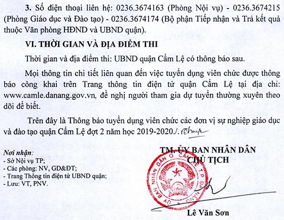 UBND quận Cẩm Lệ, TP.Đà Nẵng tuyển dụng giáo viên năm 2020