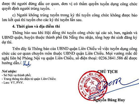 UBND quận Liên Chiểu, TP.Đà Nẵng tuyển dụng công chức năm 2020