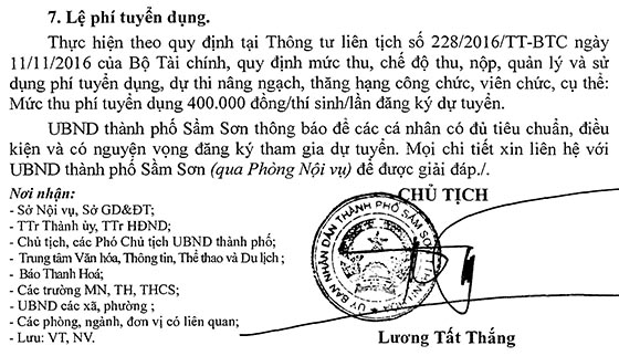 UBND TP. Sầm Sơn, Thanh Hóa tuyển dụng giáo viên năm 2020