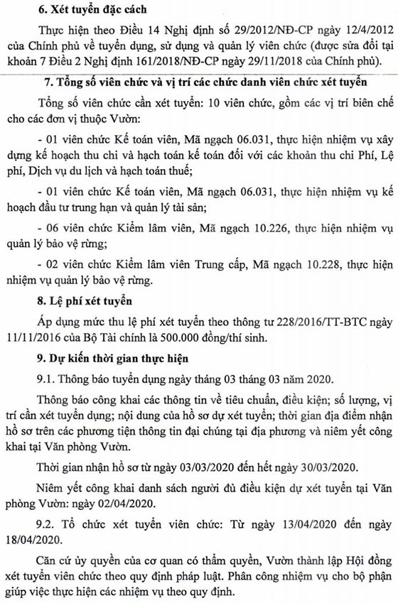 Vườn Quốc Gia Cát Tiên tỉnh Đồng Nai tuyển dụng viên chức năm 2020
