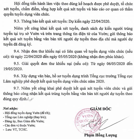 Vườn Quốc Gia Cát Tiên tỉnh Đồng Nai tuyển dụng viên chức năm 2020