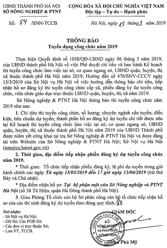 Sở Nông Nghiệp Và Ptnt Hà Nội Tuyển Dụng Công Chức Năm 2019 - Tin Tức -  Thông Tin Tuyển Sinh