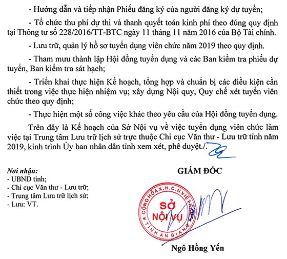 Chi cục Văn thư - Lưu trữ, Sở Nội vụ tỉnh An Giang tuyển dụng viên chức năm 2019