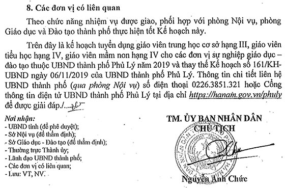 UBND TP. Phủ Lý, Hà Nam tuyển dụng giáo viên năm 2019