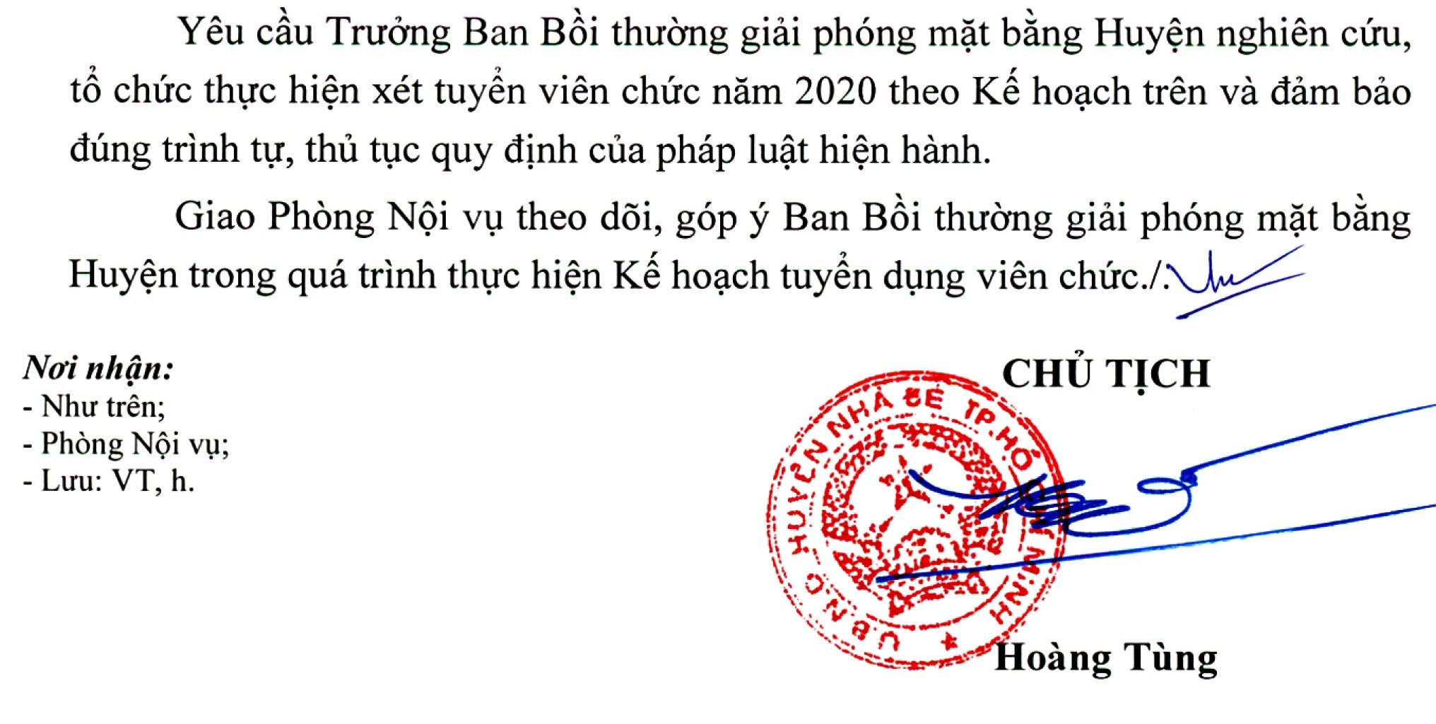 Ban bồi thường giải phóng mặt bằng huyện Nhà Bè, TP.HCM tuyển dụng viên chức năm 2020