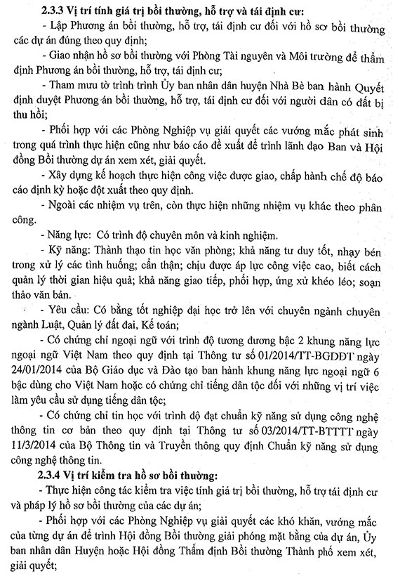 Ban bồi thường giải phóng mặt bằng huyện Nhà Bè, TP.HCM tuyển dụng viên chức năm 2020