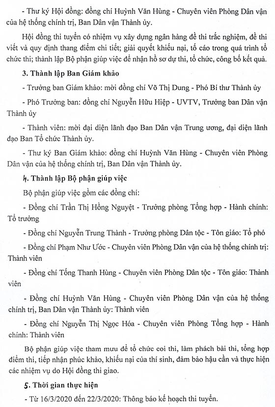 Ban Dân vận Thành ủy TP.HCM thi tuyển chức danh Trưởng phòng năm 2020