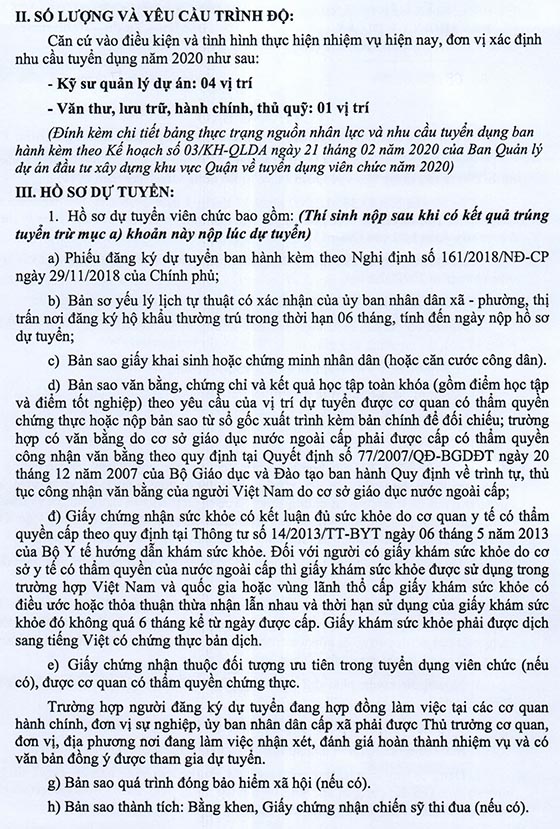 Ban quản lý dự án đầu tư xây dựng khu vực quận 11, TP.HCM tuyển dụng viên chức năm 2020