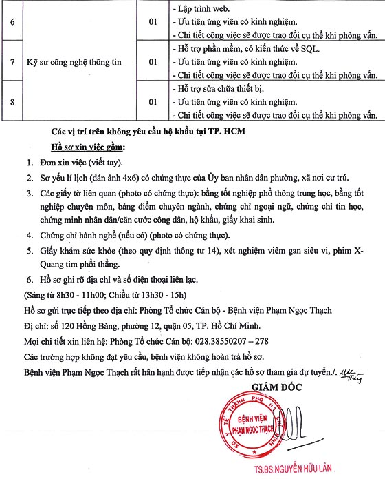 Bệnh viện Phạm Ngọc Thạch TP.HCM tuyển dụng năm 2020