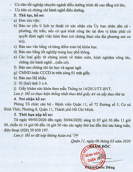 Bệnh viện Quận 11, TP.HCM tuyển dụng nhân sự năm 2020