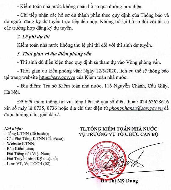 Kiểm toán nhà nước tuyển dụng công chức theo chính sách thu hút sinh viên tốt nghiệp xuất sắc, cán bộ khoa học trẻ năm 2020