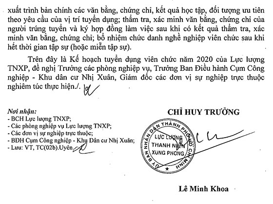 Lực lượng TNXP TP.HCM tuyển dụng viên chức đợt 1 năm 2020